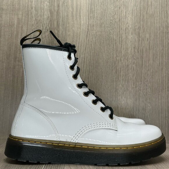 Dr. Martens Shoes - Dr. Martens Boots Sz W7 M6 Zavala 8 Eyelet Combat Platform Patent Leather White